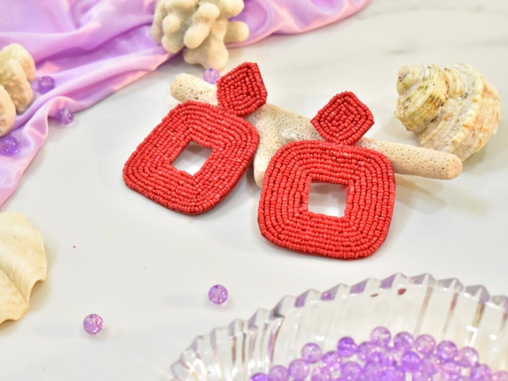 Handcrafted Red beaded Earrings