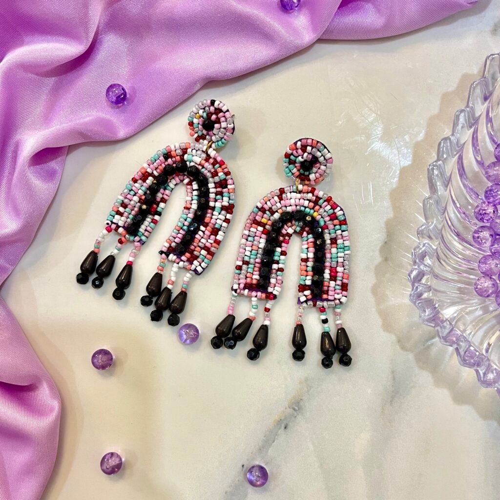 Handmade Purple & Black Beaded Earings