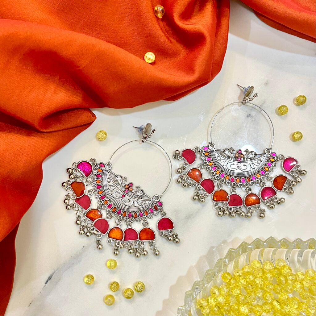 Silver oxidised Chandbali